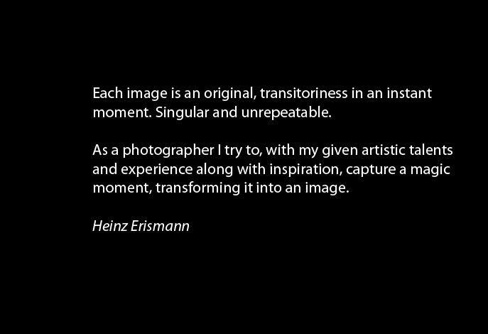 Each image is an original, transitoriness in an instant moment. Singular and unrepeatable.